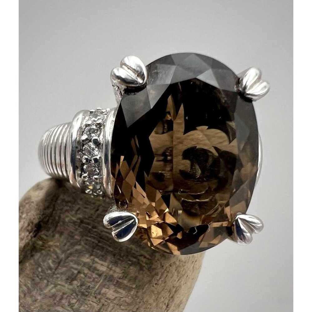 Judith Ripka Sterling Silver Smoky Quartz & Diamonique Ring Size 8 - Picture 3 of 11